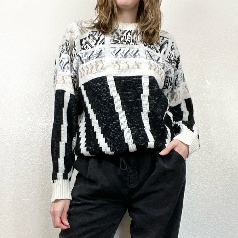 Vintage Black & White Nordic Grandpa Sweater